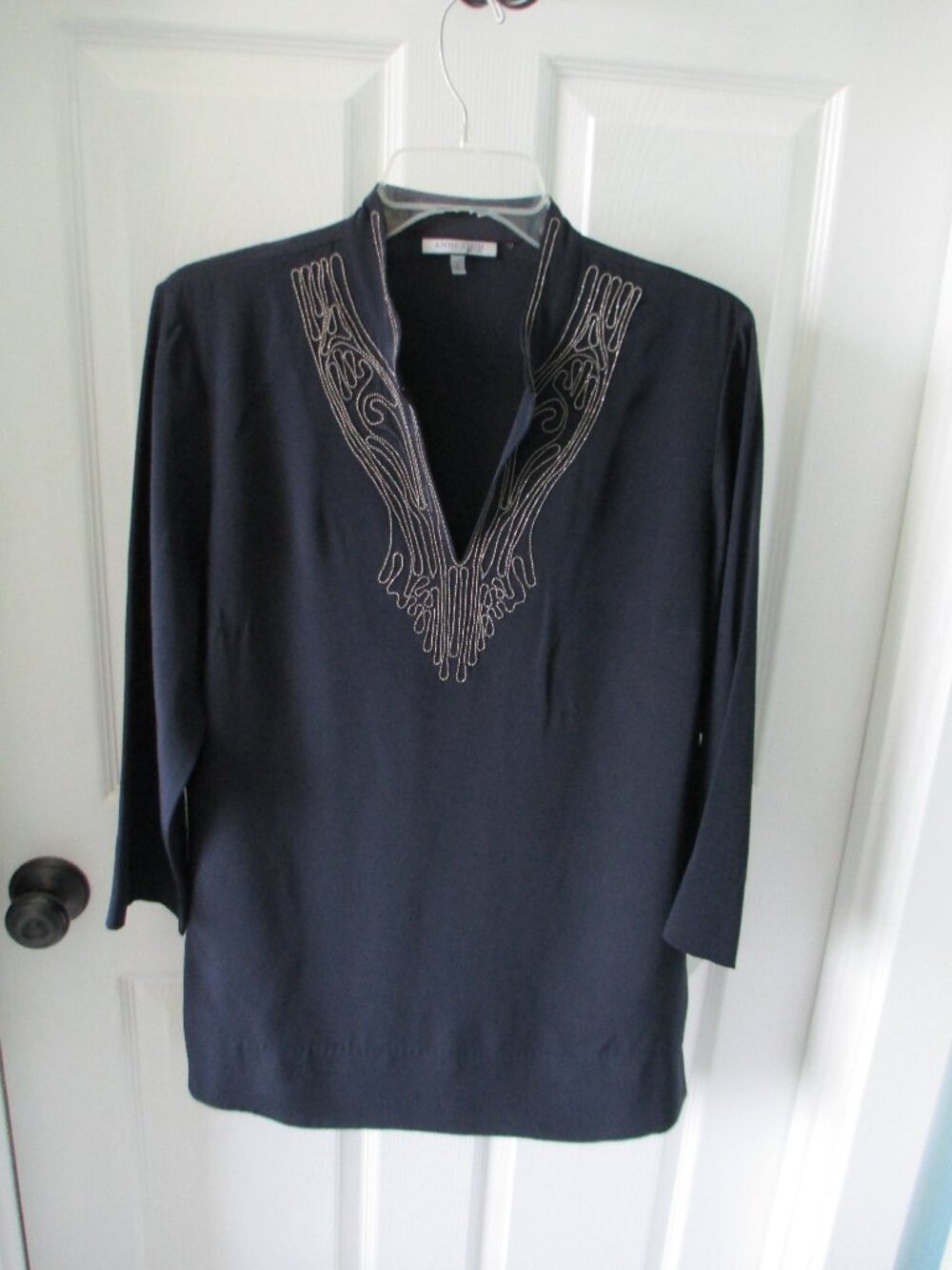 Anne Klein silk tunic with beaded accent